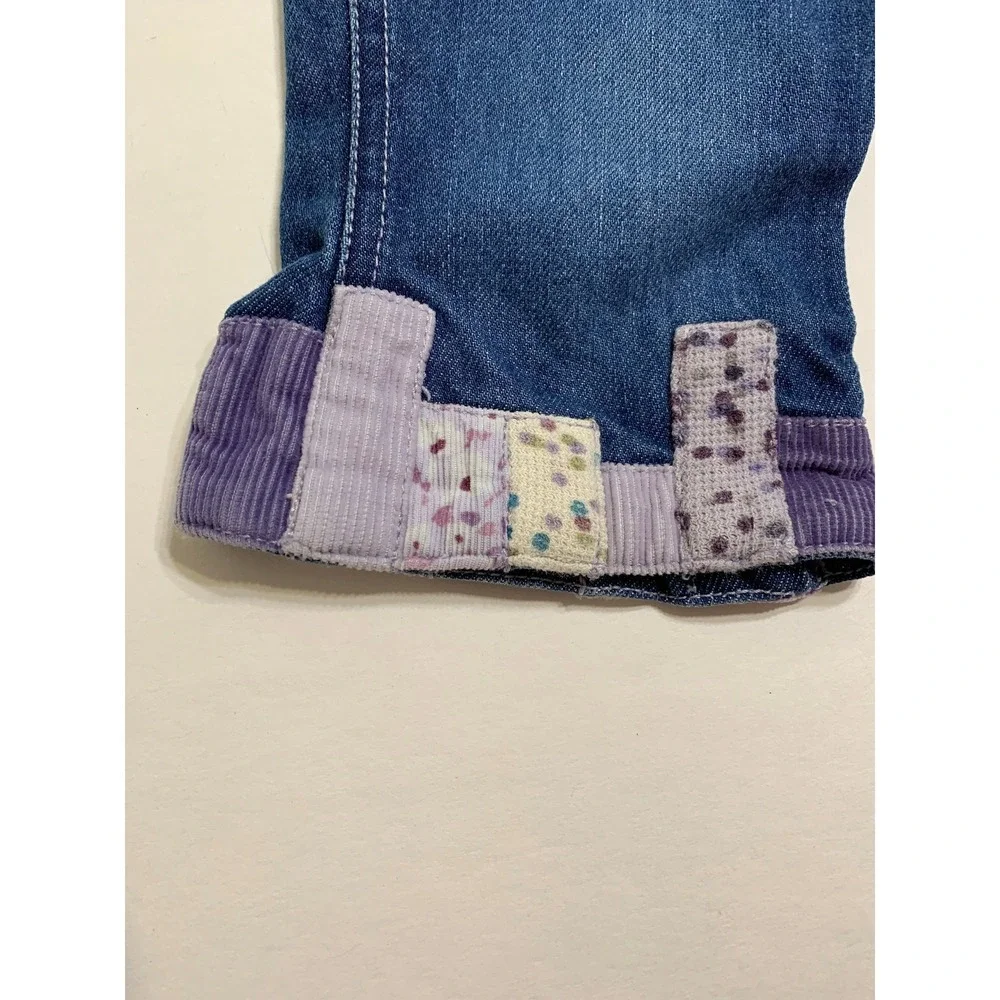 Baby Gap VTG Jeans 3-6 Months Distressed Denim Patchwork Cuffs Elastic Waist‎ - Picture 2 of 9